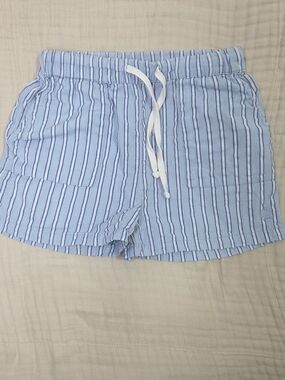 BABYCOTTONS Light Blue Varsity Striped 100% Pima Cotton Shorts Size 4 Years